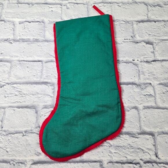 VTG Christmas Tree Gift Green Velvet Christmas Stocking Applique Drum Teddy Bear - Picture 5 of 9